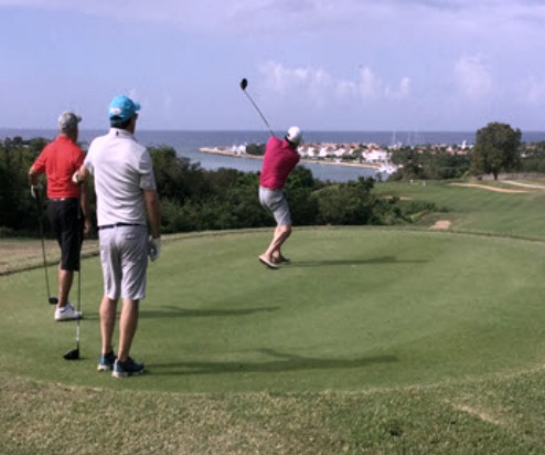 On the tee box on the Dye Fore Course at Casa de Campo