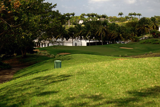 Standing on the tee box at the Royal Westmoreland Golf Course in Barbados.