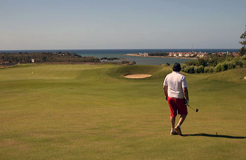 On the fairway at the Dye Fore Course at Casa de Campo.
