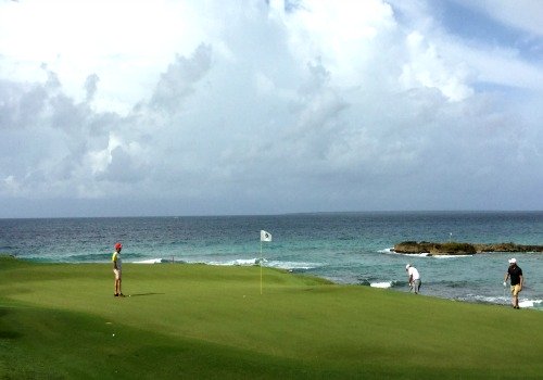 On the green at the Teeth of the Dog golf course in the Dominican Republic