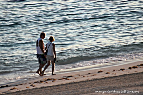 Walking on the beach at the Ocean Club in the Bahamas